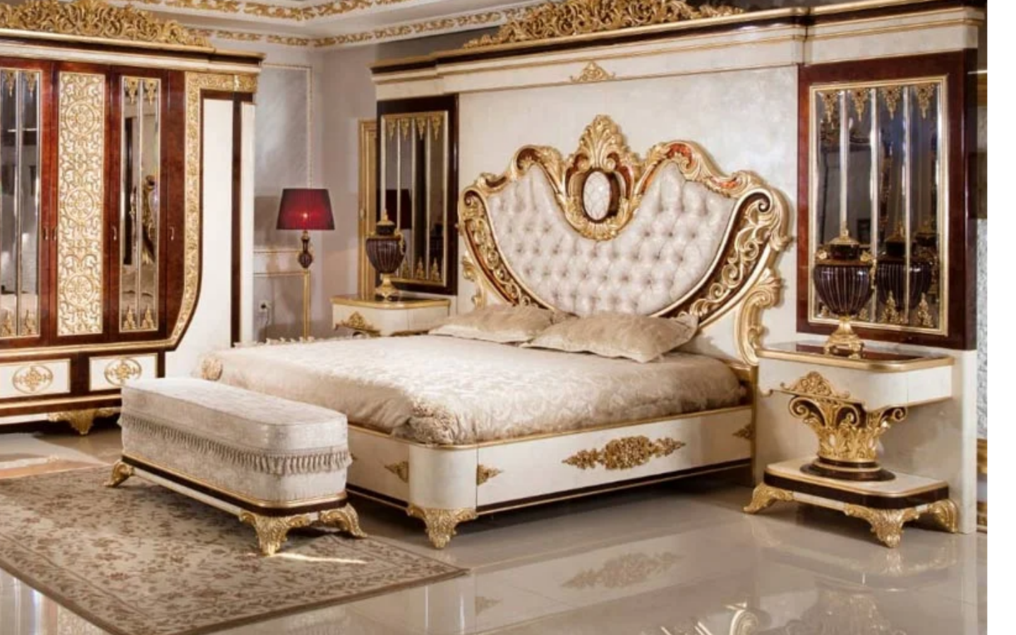Hk Yakut Kahve Beyaz Gold Klasik Karyola ve Başlık (Bazasız)