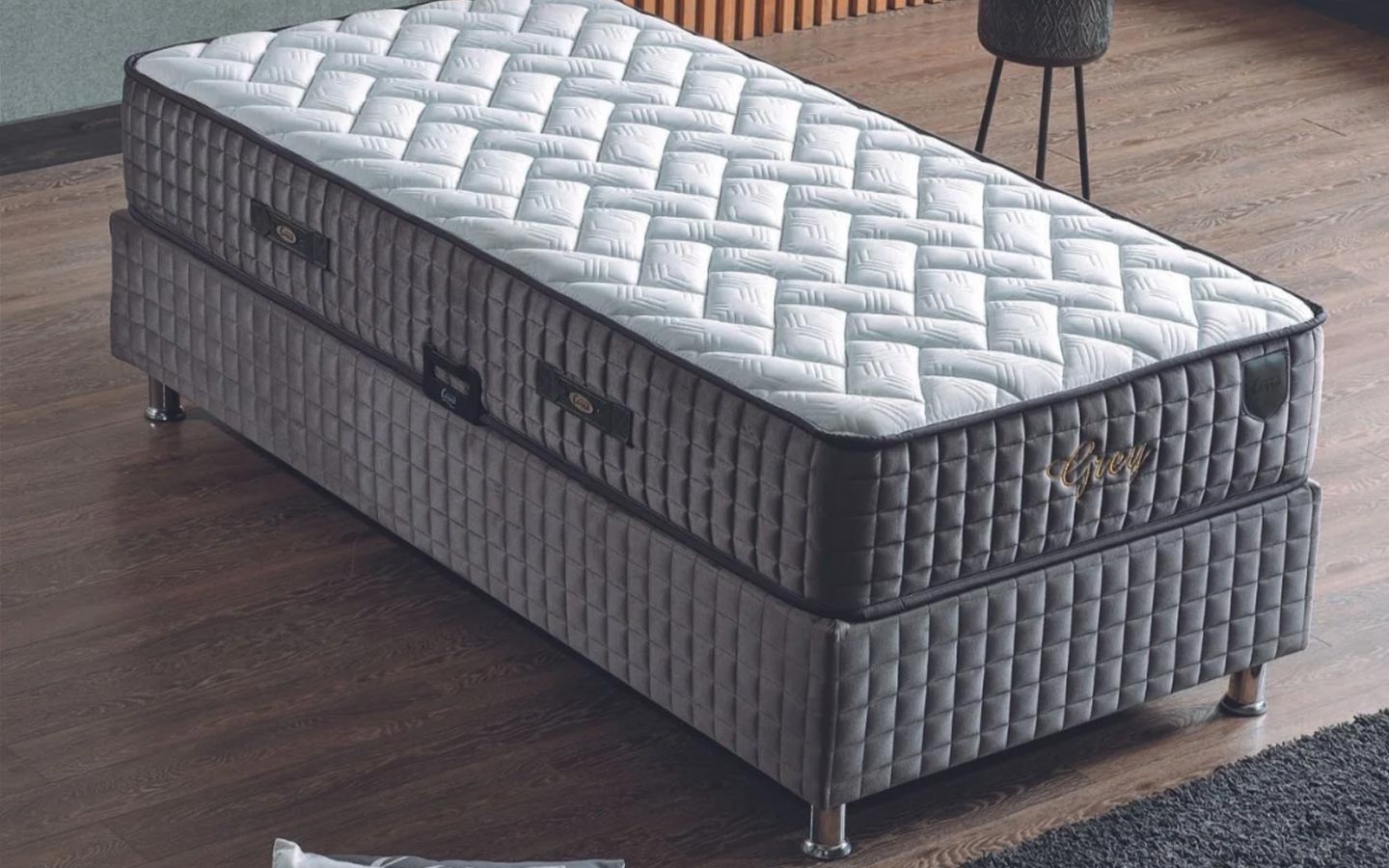 Grey Yatak Baza Başlık Set (90 cm X 190 cm)-2