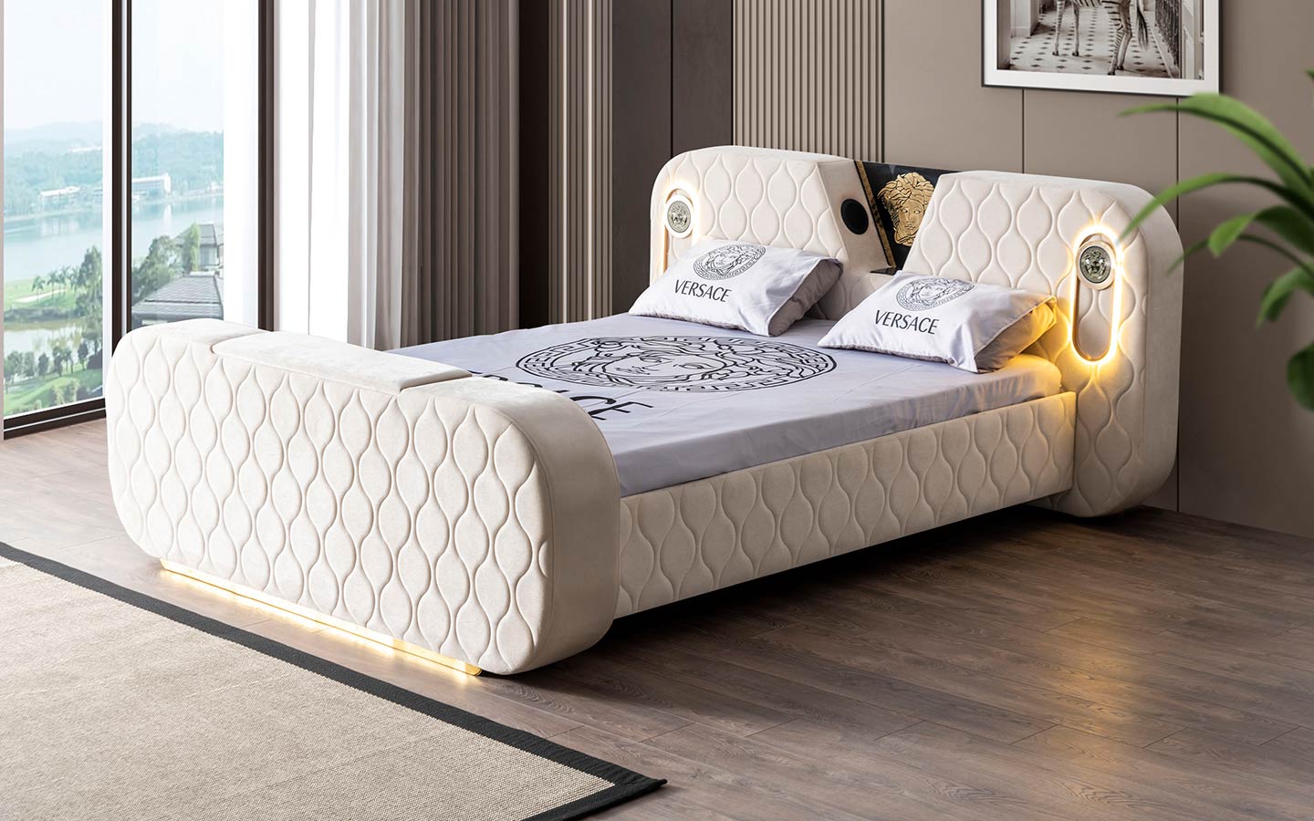 Versace Başlıklı Karyola (160 cm X 200 cm)