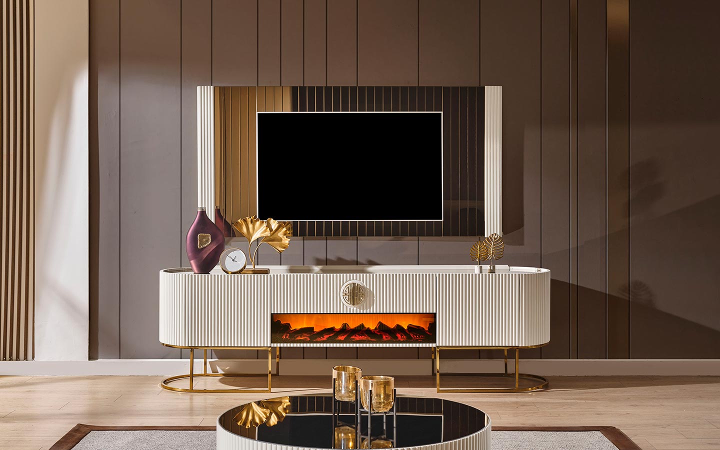 Gucci Ekru Gold Tv Ünitesi Arka Pano