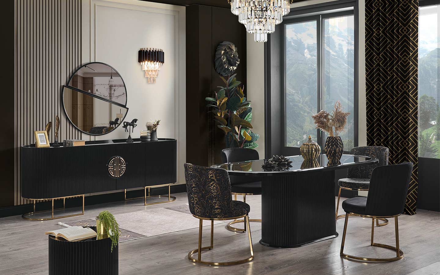 Gucci Black Gold Yemek Odası Takımı