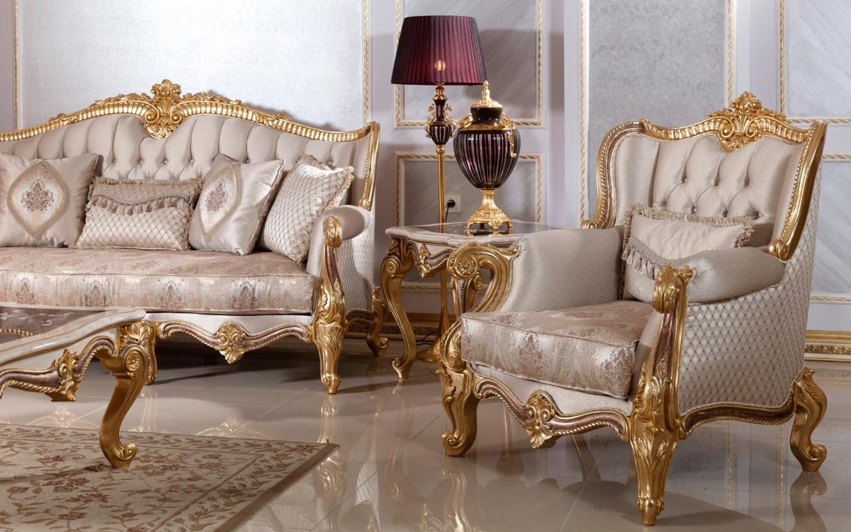 Hk İnci Klasik Kahve Gold Koltuk Takımı-2