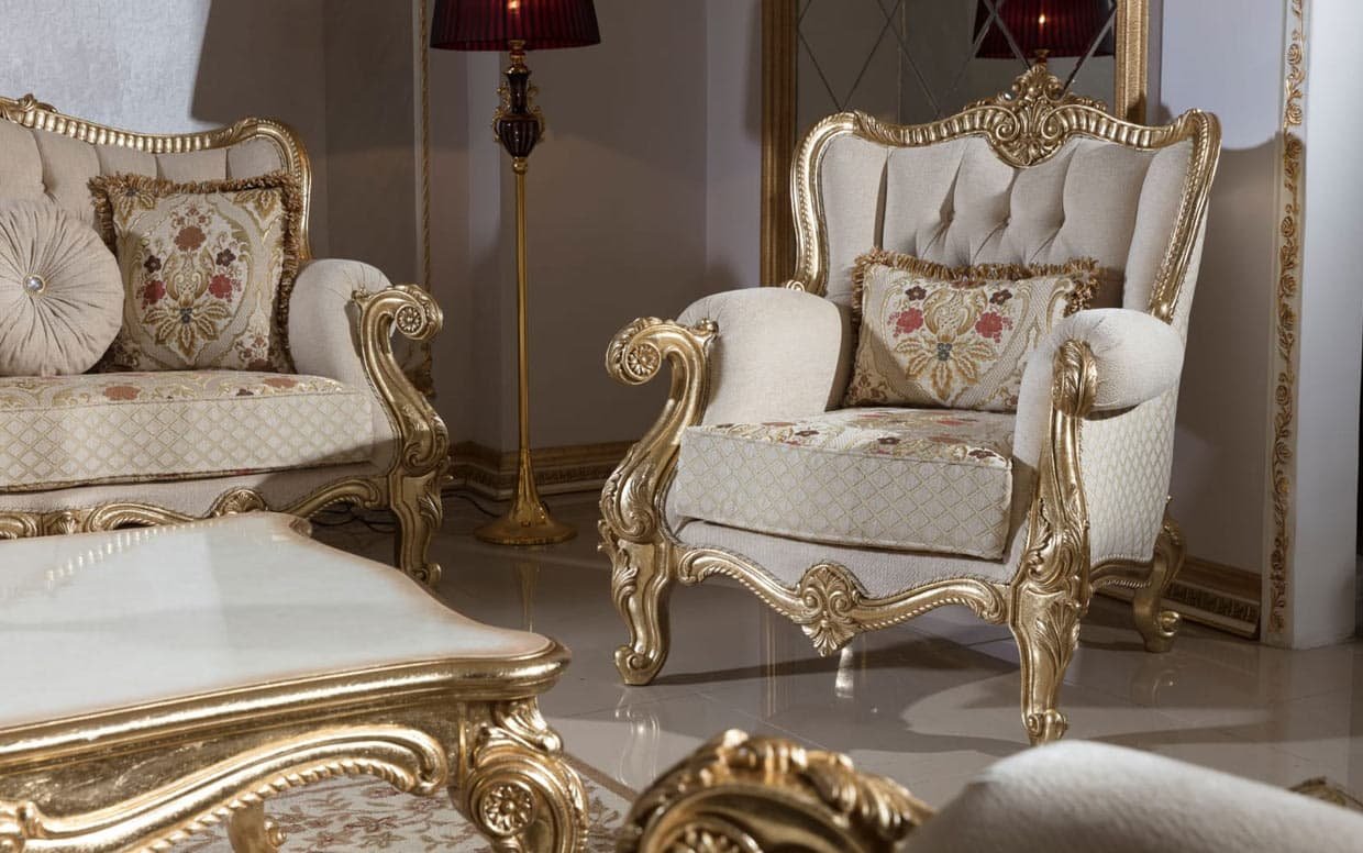 Hk İnci Klasik Krem Gold Tekli Koltuk