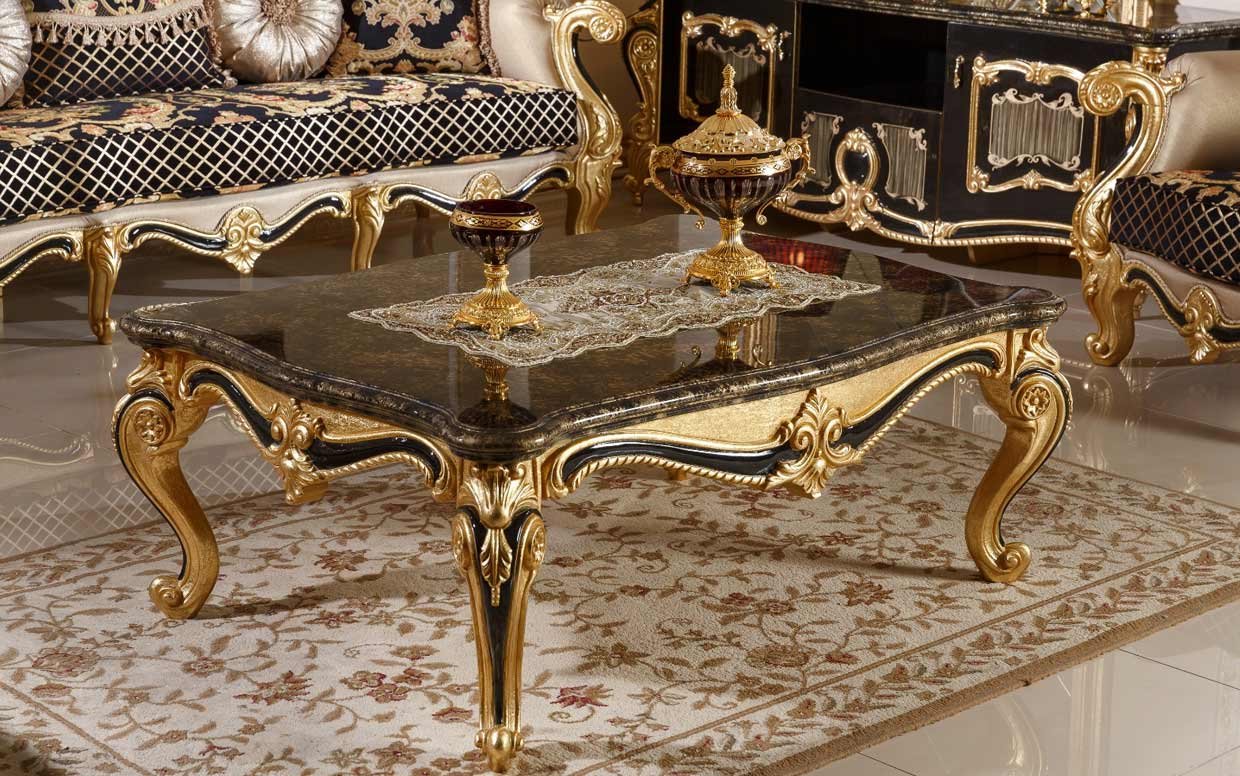 Hk İnci Klasik Siyah Gold Orta Sehpa