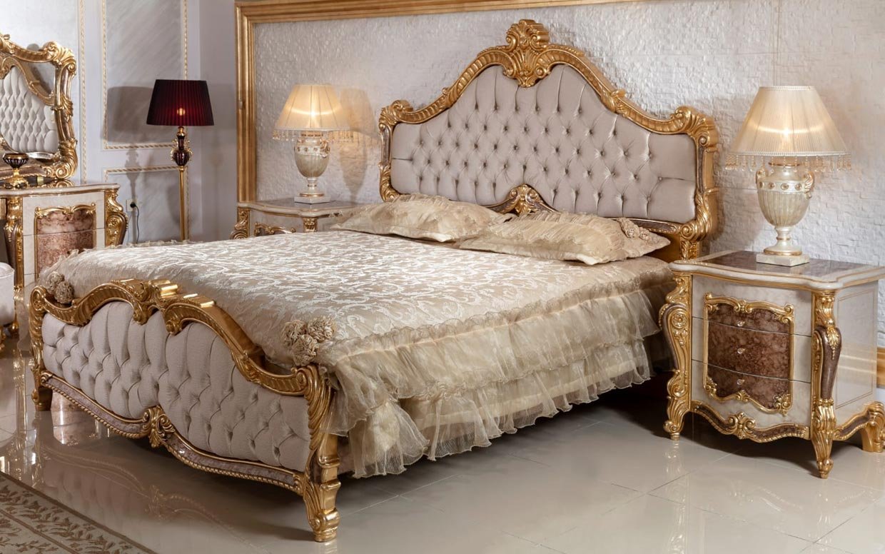 Hk İnci Klasik Kahve Gold Karyola ve Başlık (Bazasız)-2
