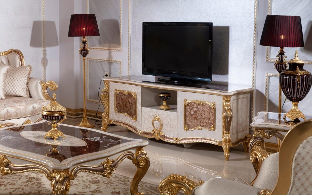 Hk İnci Klasik Kahve Gold Tv Sehpası