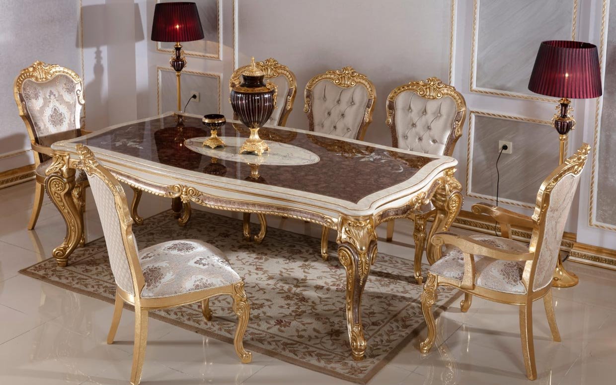 Hk İnci Klasik Kahve Gold Yemek Masası