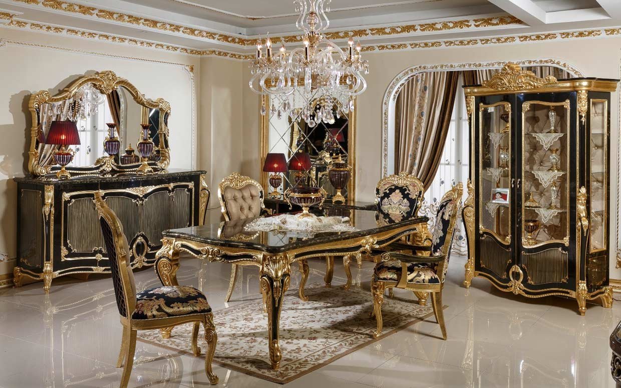 Hk İnci Klasik Siyah Gold Yemek Odası