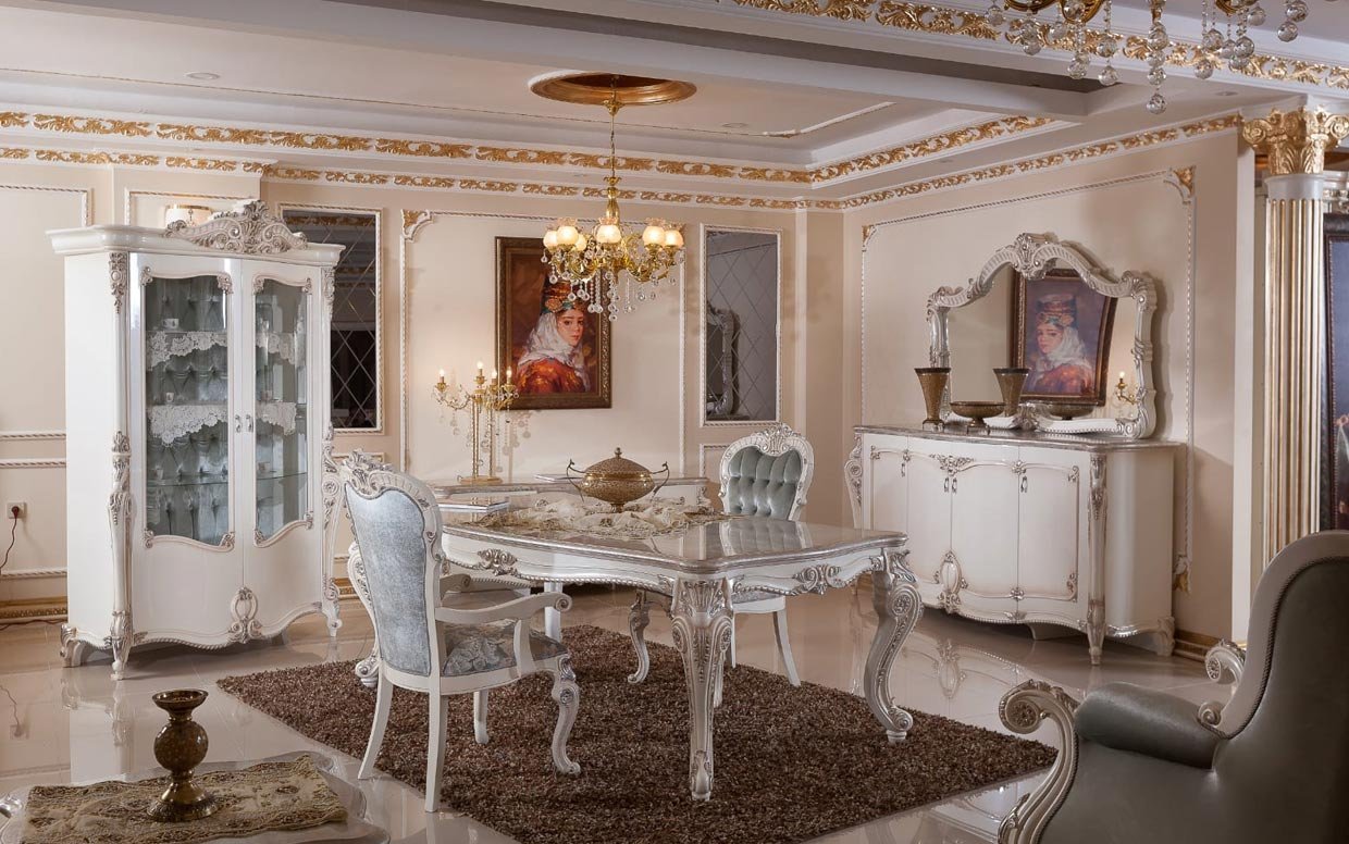 Hk İnci Klasik Beyaz Silver Yemek Odası