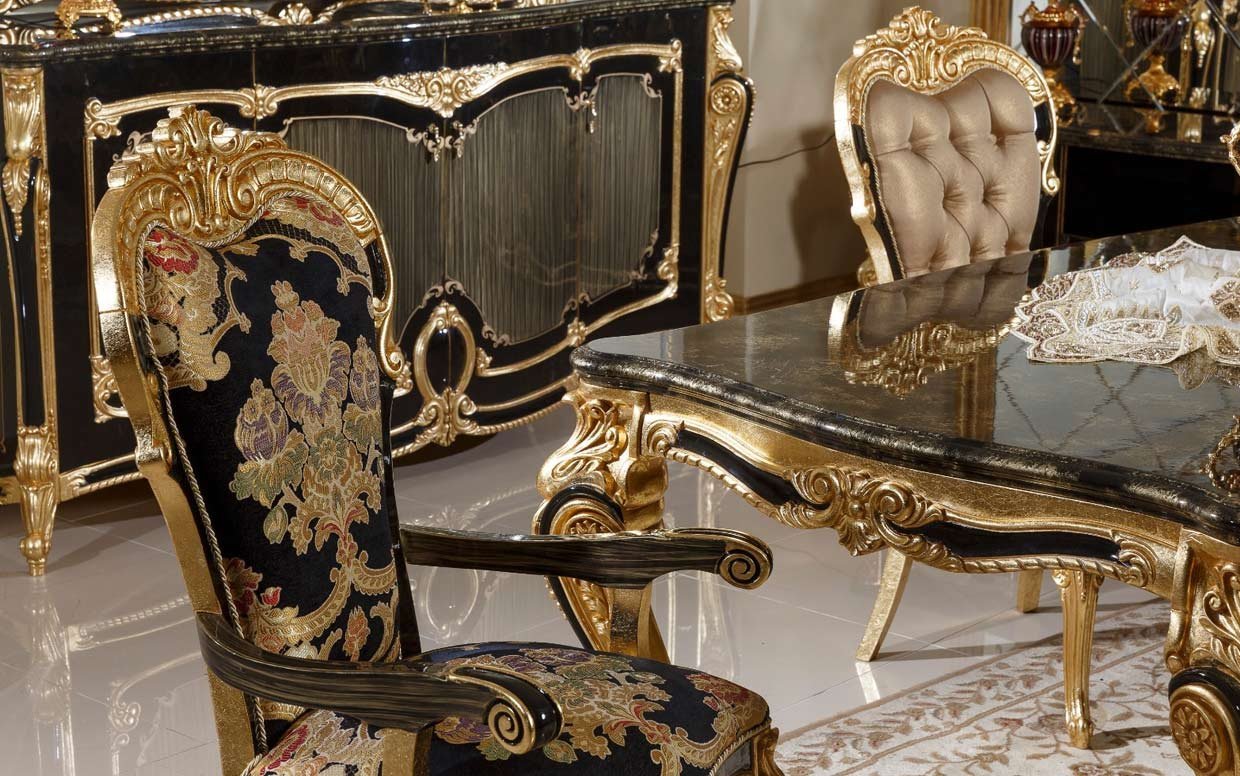 Hk İnci Klasik Siyah Gold Yemek Odası-2