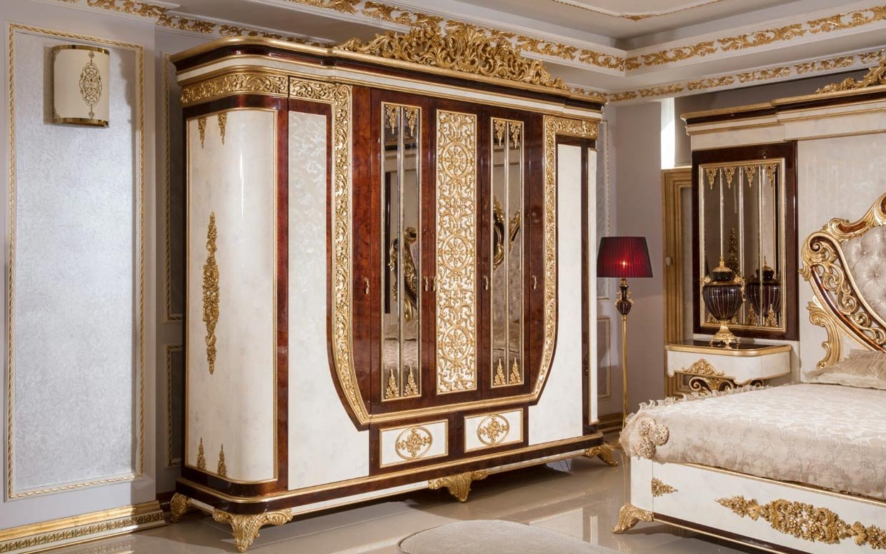 Hk Yakut Kahve Beyaz Gold Klasik Dolap