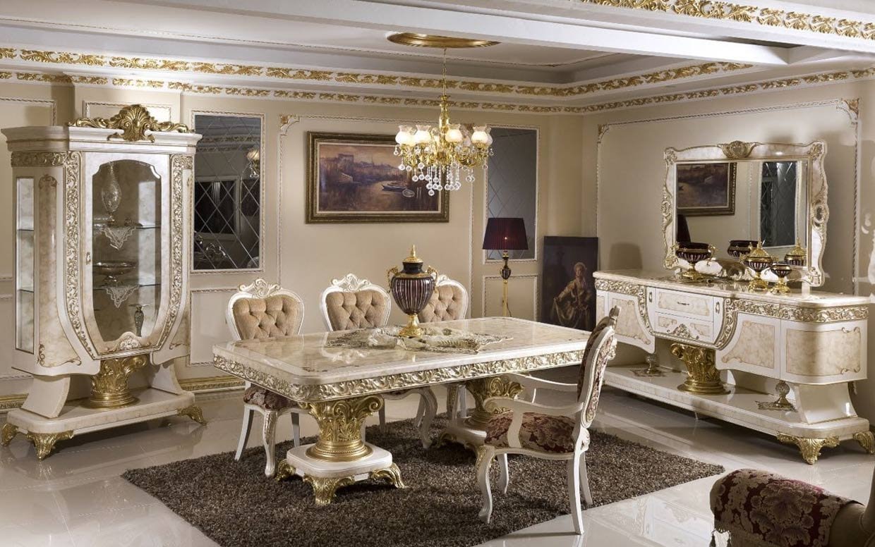 Hk Yakut Beyaz Gold Klasik Yemek Odası