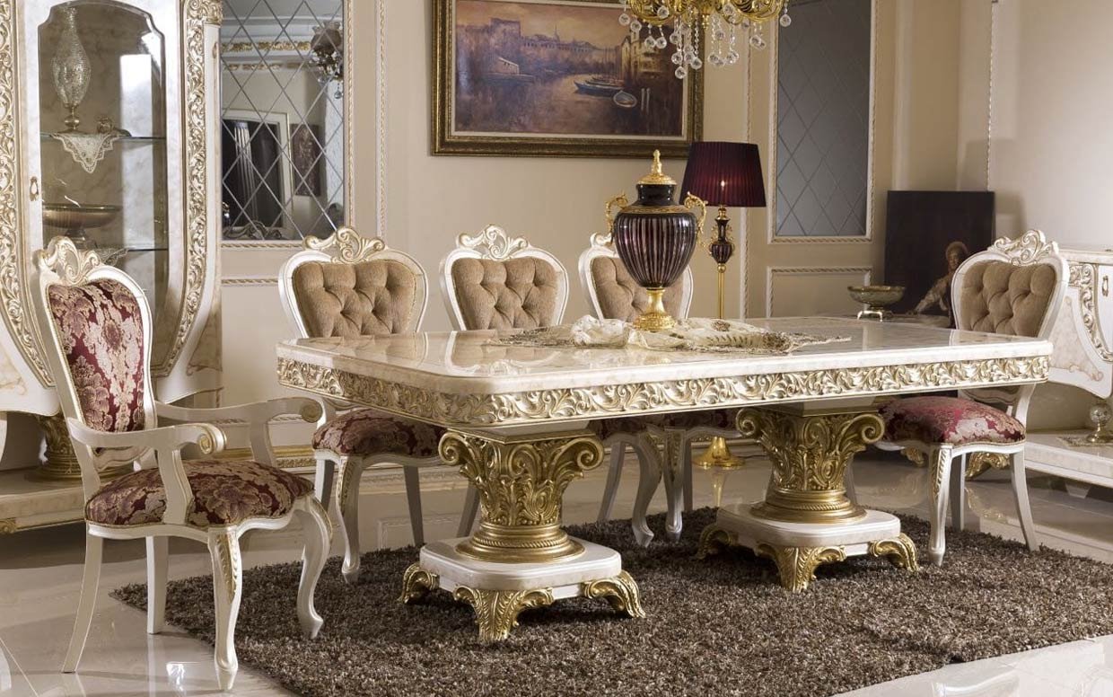 Hk Yakut Beyaz Gold Klasik Yemek Masası