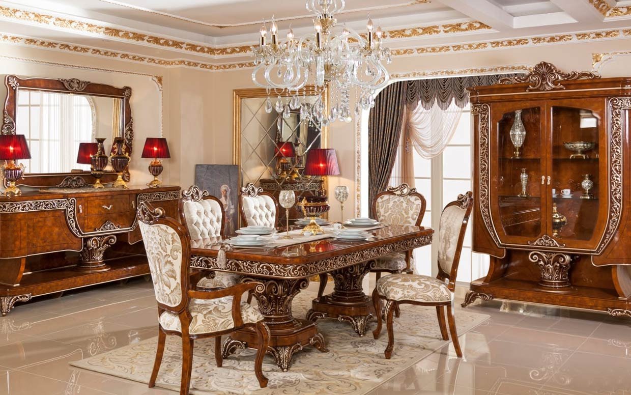 Hk Yakut Kahve Gold Klasik Yemek Odası-2